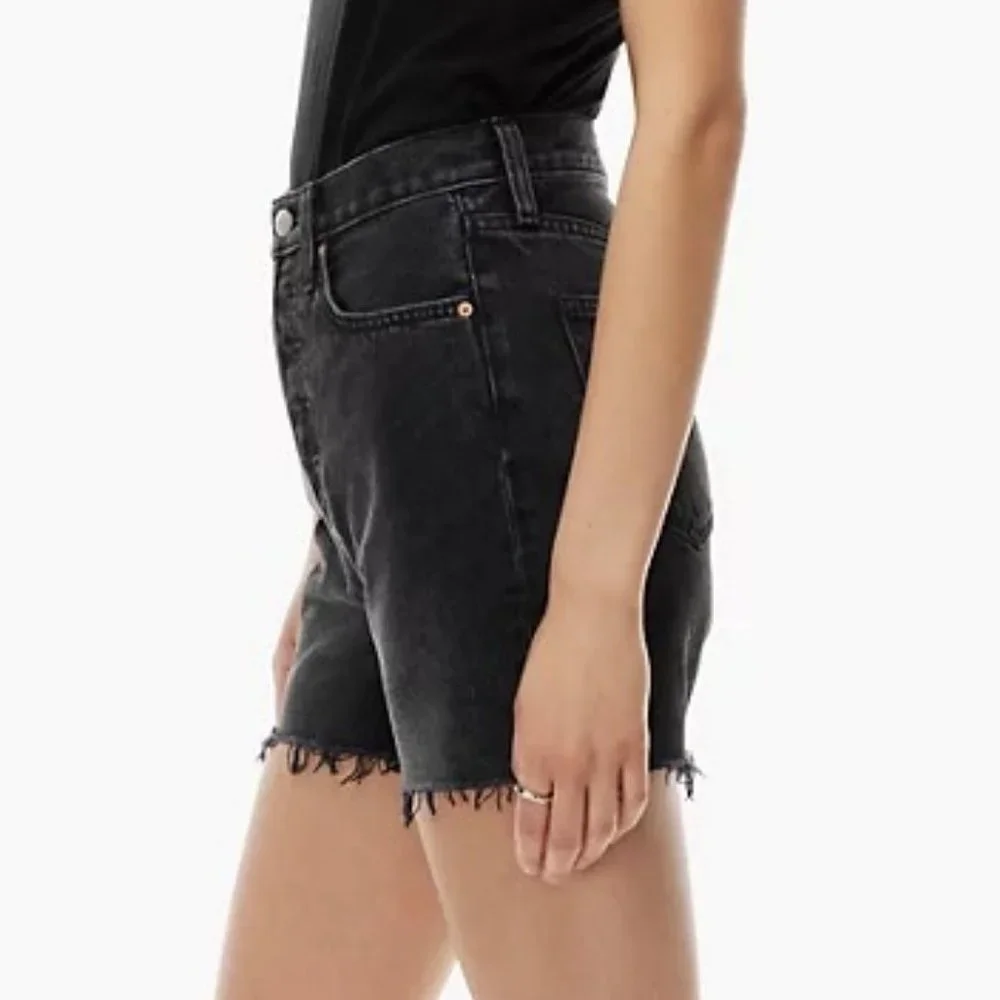 New Aritzia Denim Forum The Yoko Mid Thigh Shorts High-Waisted Long Jean Cut-Off - Picture 2 of 11